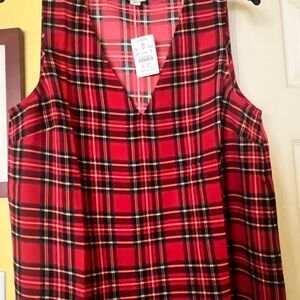 J. Crew Red Sleeveless Tank Top with Plaid Design
